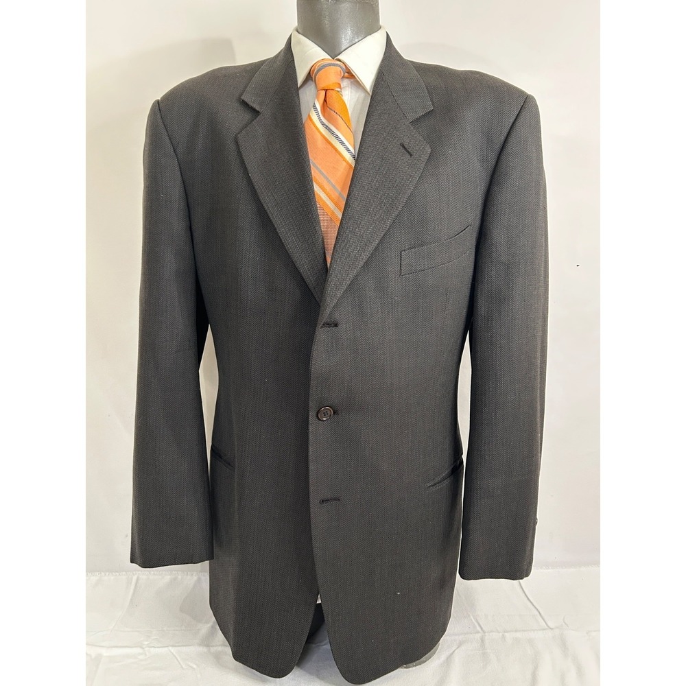 Mani Gray Crepe Wool Solid Hounstooth Classic Blazer Made In Italy 3 Btn Sz 44 L